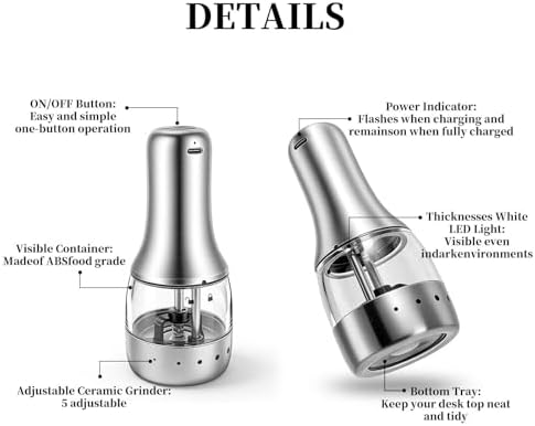 Electric Salt and Pepper Grinder Set – USB-C Rechargeable (Set of 2) - Image 7