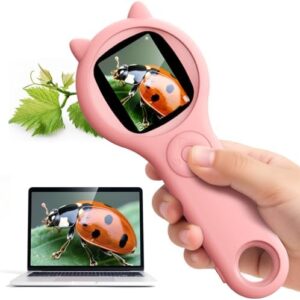 Portable Digital Kids Microscope with IPS Display – Pink