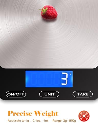 Digital Kitchen Food Scale – 33lb Capacity with Stainless Steel Platform (Black) - Image 4