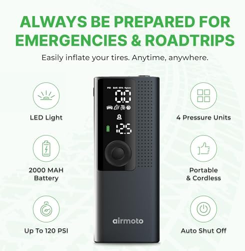 Airmoto Portable Tyre Inflator Air Compressor with Digital Gauge, LED Light & Auto Shut-Off - Image 2
