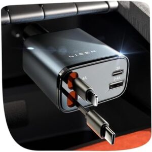 LISEN 84W Retractable USB-C Car Charger for iPhone, Samsung & Android