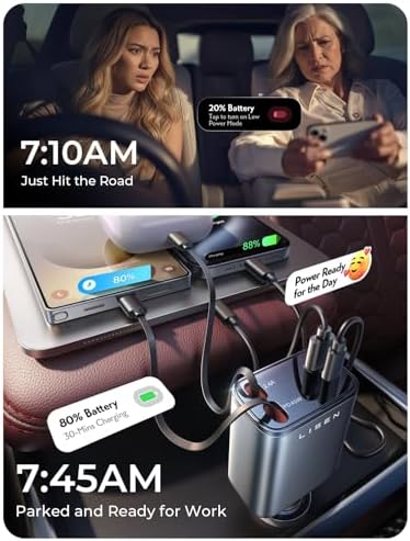 LISEN 84W Retractable USB-C Car Charger for iPhone, Samsung & Android - Image 5