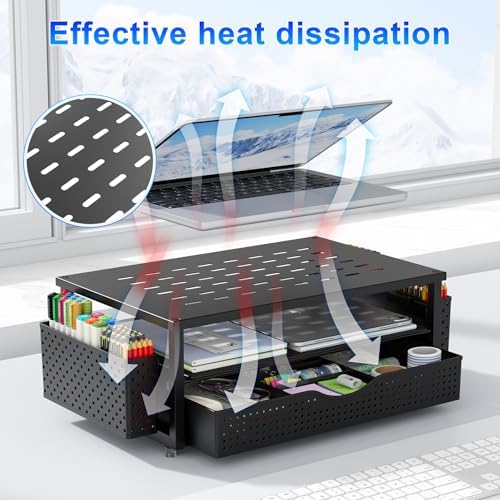 Desk Monitor Stand with Drawer & Pen Holders – Black - Image 5