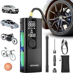 Airmoto Portable Tyre Inflator Air Compressor with Digital Gauge, LED Light & Auto Shut-Off