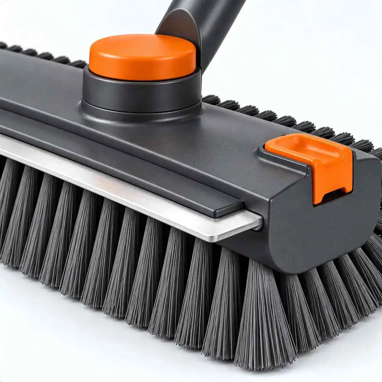 Close-up of dense dark bristles on the 3-in-1 floor scrub brush