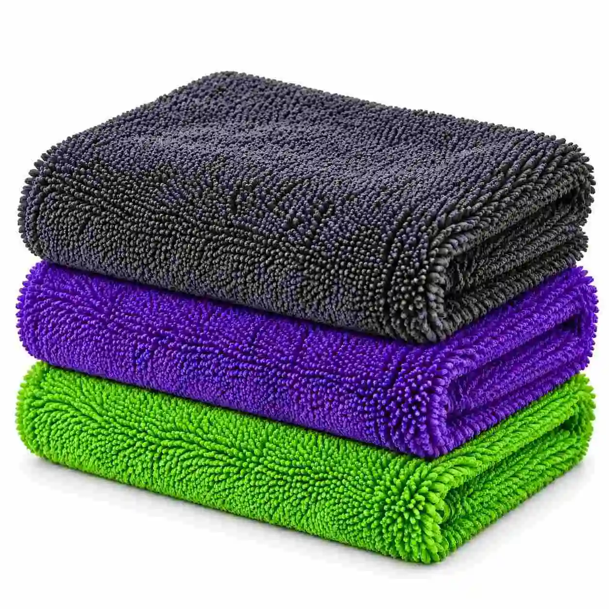 Grey, purple and green Microfibre Towels